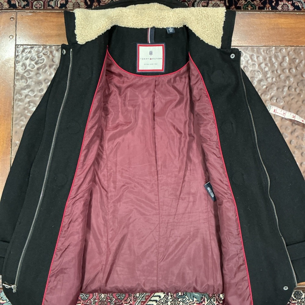 Tommy Hilfiger Wool Blend Duffle Coat, Toggle Buttons, Hood, Black, Small - Picture 9 of 14